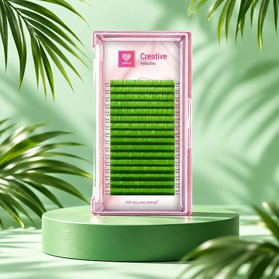 LOVELY Eyelash extensions "Green" - 16 lines Mix (pink tray)