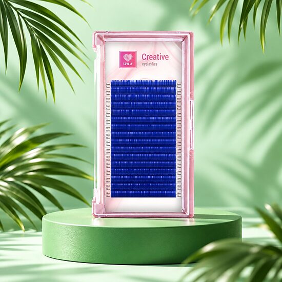 LOVELY Eyelash extensions "Blue" - 16 lines Mix (pink tray)
