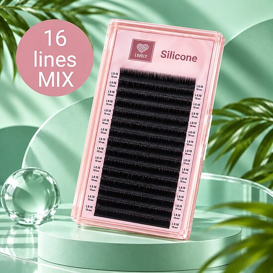 Eyelash extensions "Silicone" LOVELY - 16 lines Mix B,C,C+,CC,D (pink tray)