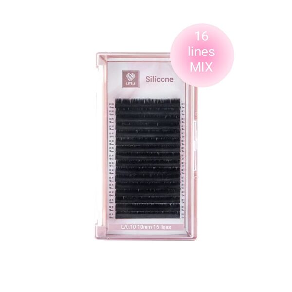 Eyelash extensions "Silicone" LOVELY - 16 lines Mix B,C,C+,CC,D (pink tray)